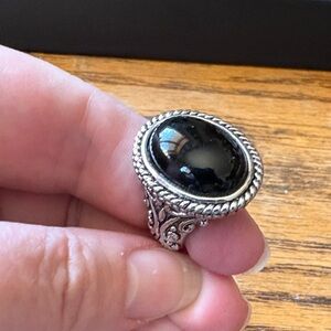 Silver Filigree Ring with Black Oval Stone